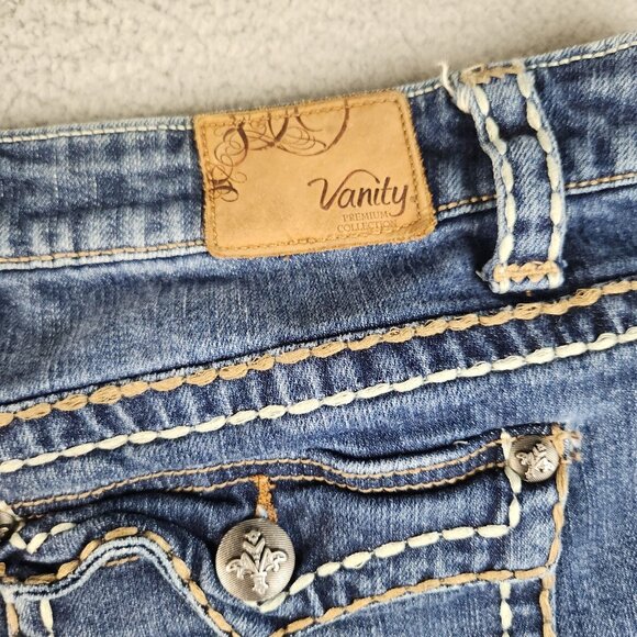 Womens 33x35 Plus Bootcut Vanity Jeans Blue Flap Pockets Curvy Mid Rise Stretch - Picture 9 of 9